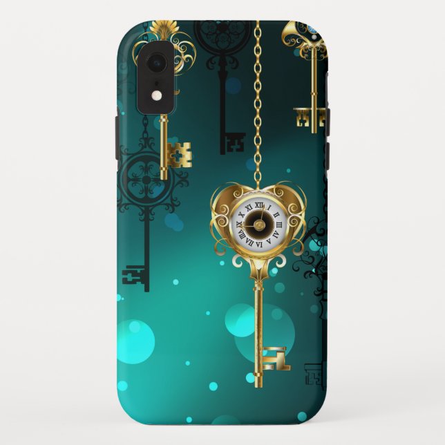 Antique Skeleton Keys on Green Background Case-Mate iPhone Case (Back)