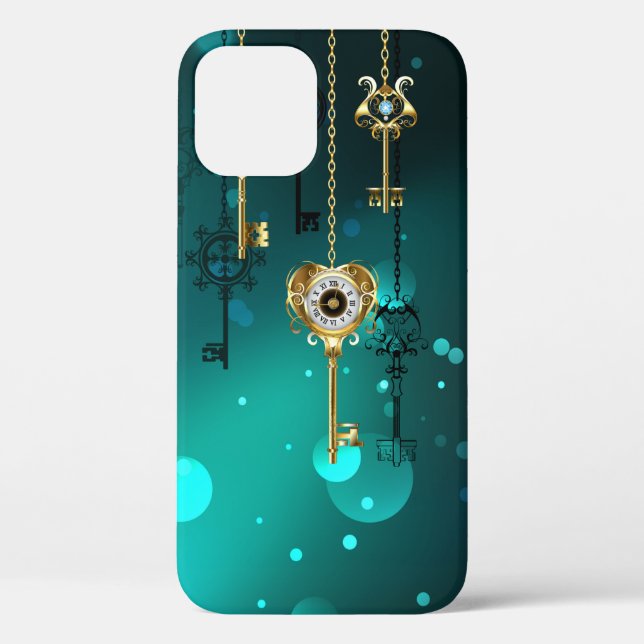 Antique Skeleton Keys on Green Background Case-Mate iPhone Case (Back)