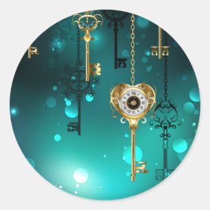 Antique Skeleton Keys on Green Background Classic Round Sticker