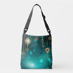Antique Skeleton Keys on Green Background Crossbody Bag