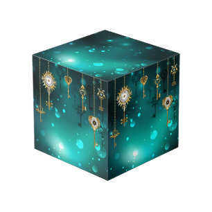 Antique Skeleton Keys on Green Background Cube