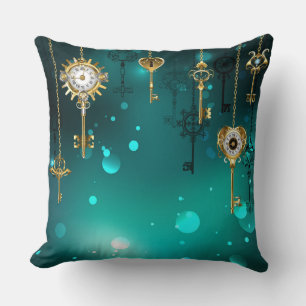 Antique Skeleton Keys on Green Background Cushion