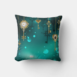 Antique Skeleton Keys on Green Background Cushion