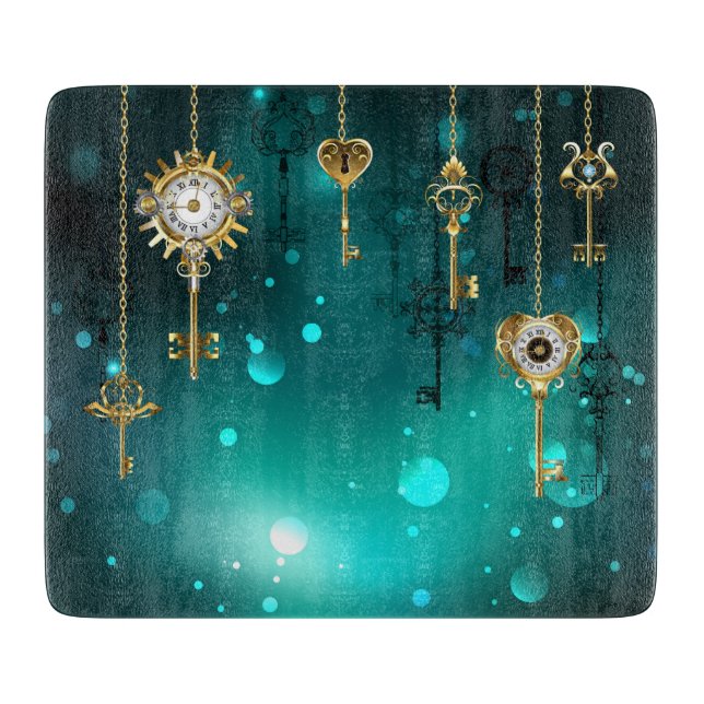 Antique Skeleton Keys on Green Background Cutting Board (Front)