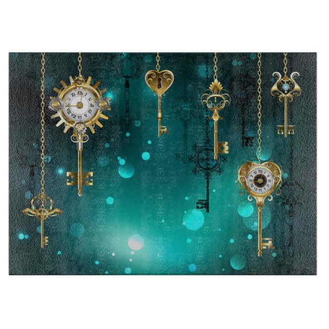 Antique Skeleton Keys on Green Background Cutting Board (Front)