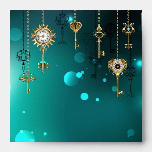 Antique Skeleton Keys on Green Background Envelope (Front)