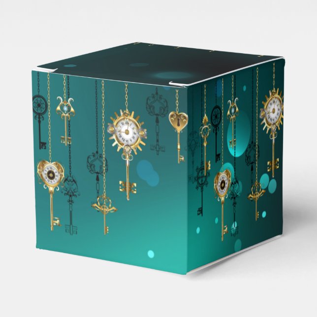 Antique Skeleton Keys on Green Background Favour Box (Front Side)