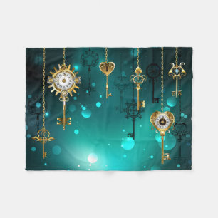 Antique Skeleton Keys on Green Background Fleece Blanket