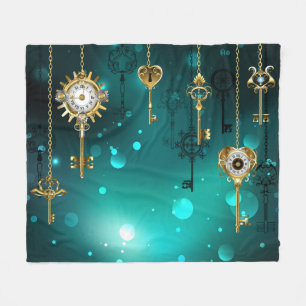 Antique Skeleton Keys on Green Background Fleece Blanket
