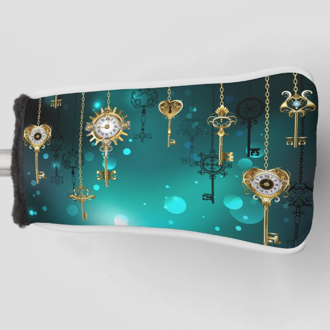 Antique Skeleton Keys on Green Background Golf Head Cover (Front)