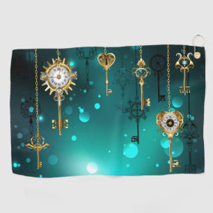 Antique Skeleton Keys on Green Background Golf Towel