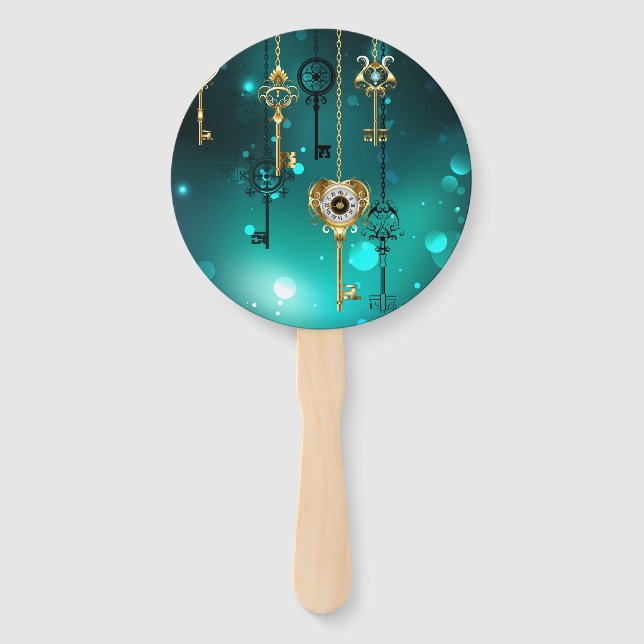 Antique Skeleton Keys on Green Background Hand Fan (Front)
