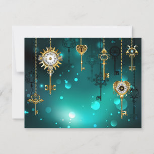 Antique Skeleton Keys on Green Background Holiday Card