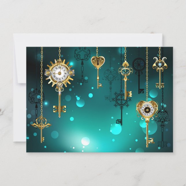 Antique Skeleton Keys on Green Background Holiday Card (Front)