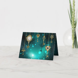 Antique Skeleton Keys on Green Background Holiday Card
