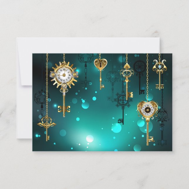 Antique Skeleton Keys on Green Background Invitation (Front)