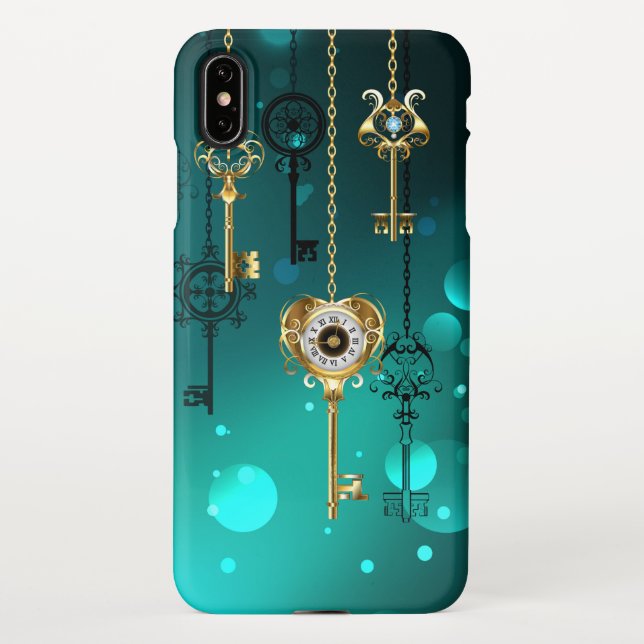 Antique Skeleton Keys on Green Background iPhone Case (Back)