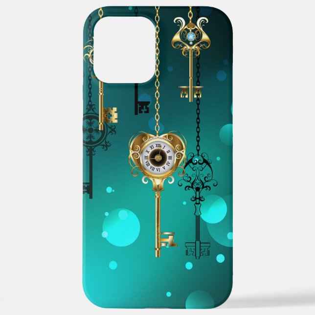 Antique Skeleton Keys on Green Background iPhone Case (Back)