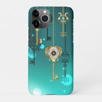 Antique Skeleton Keys on Green Background
