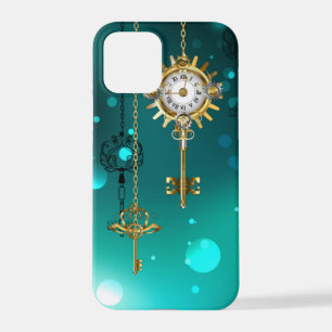Antique Skeleton Keys on Green Background iPhone 12 Pro Case