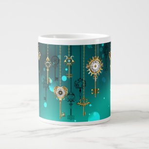 Antique Skeleton Keys on Green Background Large Coffee Mug