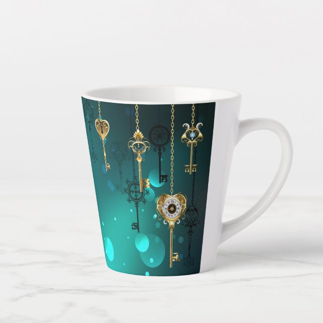 Antique Skeleton Keys on Green Background Latte Mug (Right)