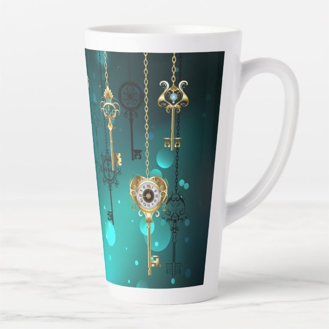 Antique Skeleton Keys on Green Background Latte Mug (Right)