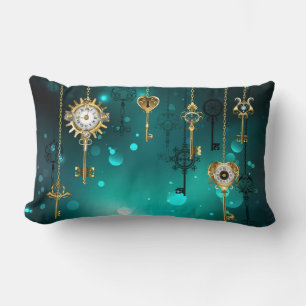 Antique Skeleton Keys on Green Background Lumbar Cushion