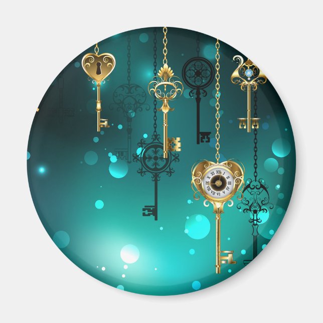 Antique Skeleton Keys on Green Background Magnet (Front)