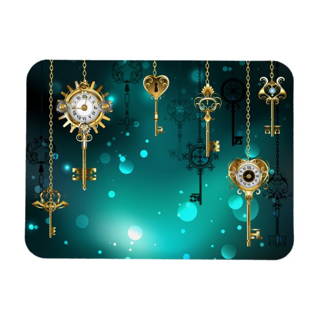 Antique Skeleton Keys on Green Background Magnet (Horizontal)