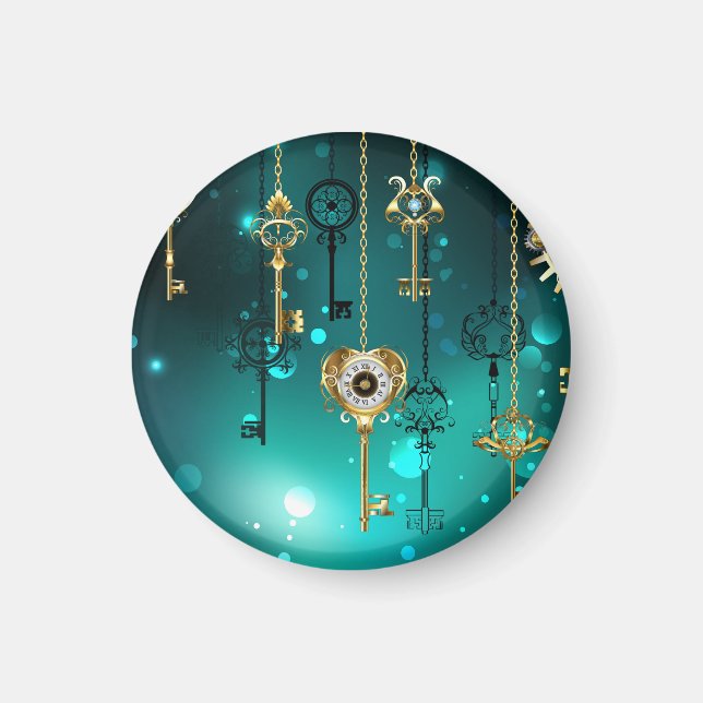 Antique Skeleton Keys on Green Background Magnet (Front)