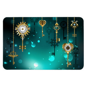 Antique Skeleton Keys on Green Background Magnet