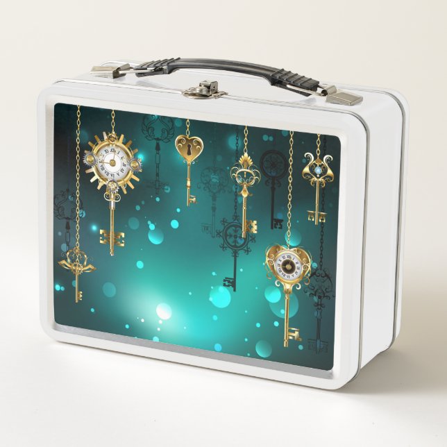 Antique Skeleton Keys on Green Background Metal Lunch Box (Front)