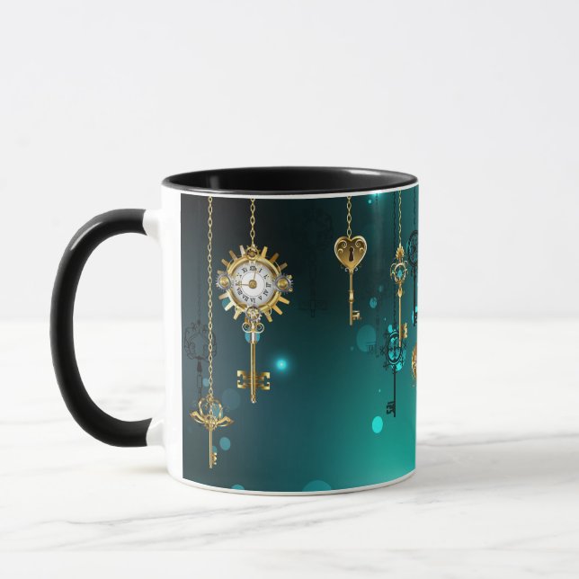 Antique Skeleton Keys on Green Background Mug (Left)