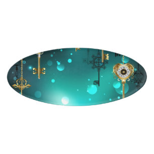 Antique Skeleton Keys on Green Background Name Tag