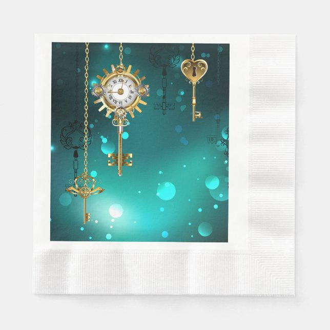 Antique Skeleton Keys on Green Background Napkin (Front)