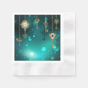 Antique Skeleton Keys on Green Background Napkin