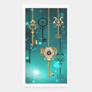 Antique Skeleton Keys on Green Background Napkin