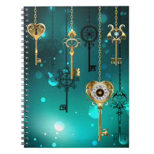 Antique Skeleton Keys on Green Background Notebook