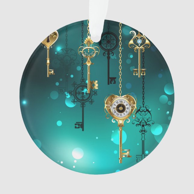 Antique Skeleton Keys on Green Background Ornament (Front)