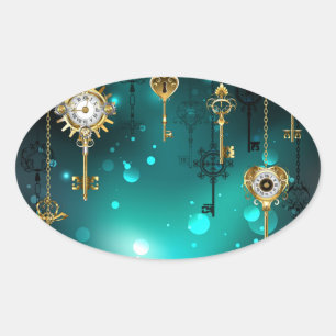 Antique Skeleton Keys on Green Background Oval Sticker