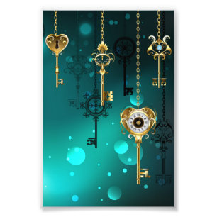 Antique Skeleton Keys on Green Background Photo Print