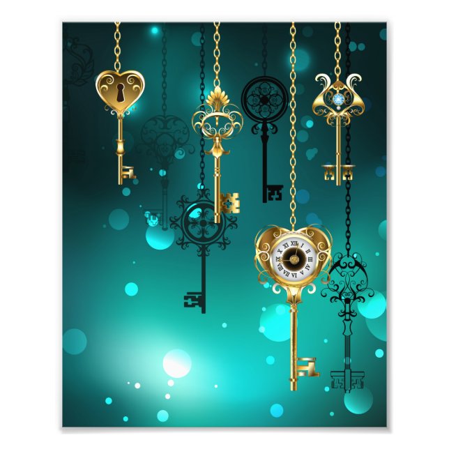 Antique Skeleton Keys on Green Background Photo Print (Front)