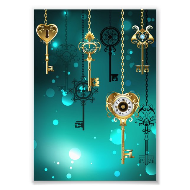 Antique Skeleton Keys on Green Background Photo Print (Front)