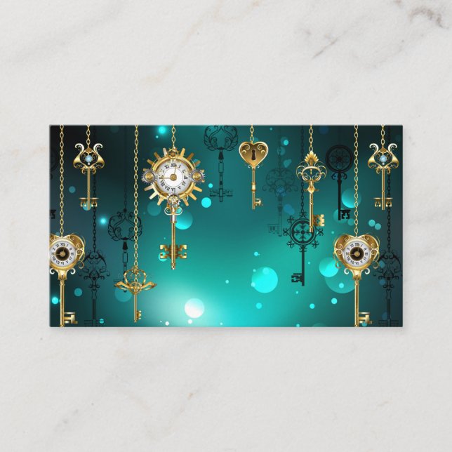 Antique Skeleton Keys on Green Background Place Card (Front)