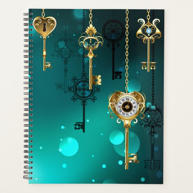 Antique Skeleton Keys on Green Background Planner (Front)