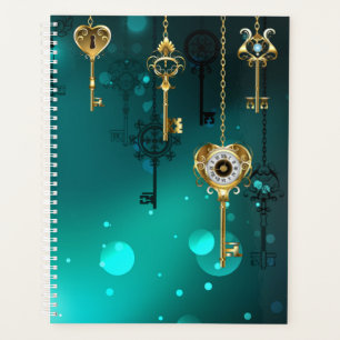 Antique Skeleton Keys on Green Background Planner