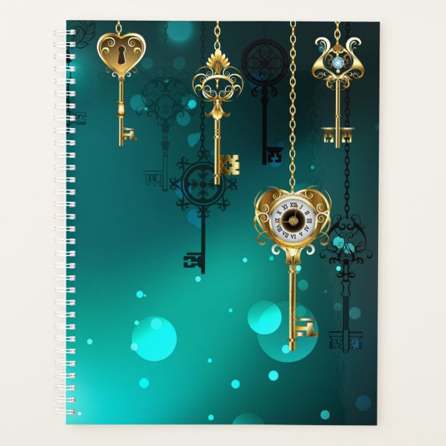 Antique Skeleton Keys on Green Background Planner (Front)
