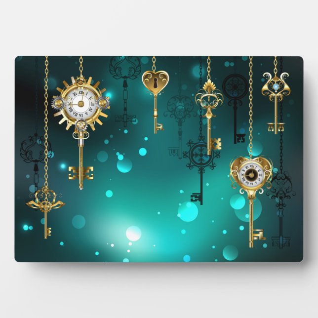 Antique Skeleton Keys on Green Background Plaque (Front)