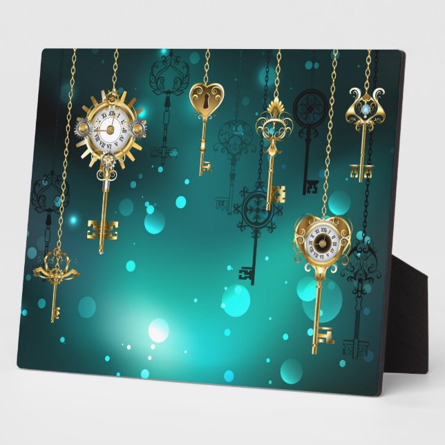 Antique Skeleton Keys on Green Background Plaque (Side)